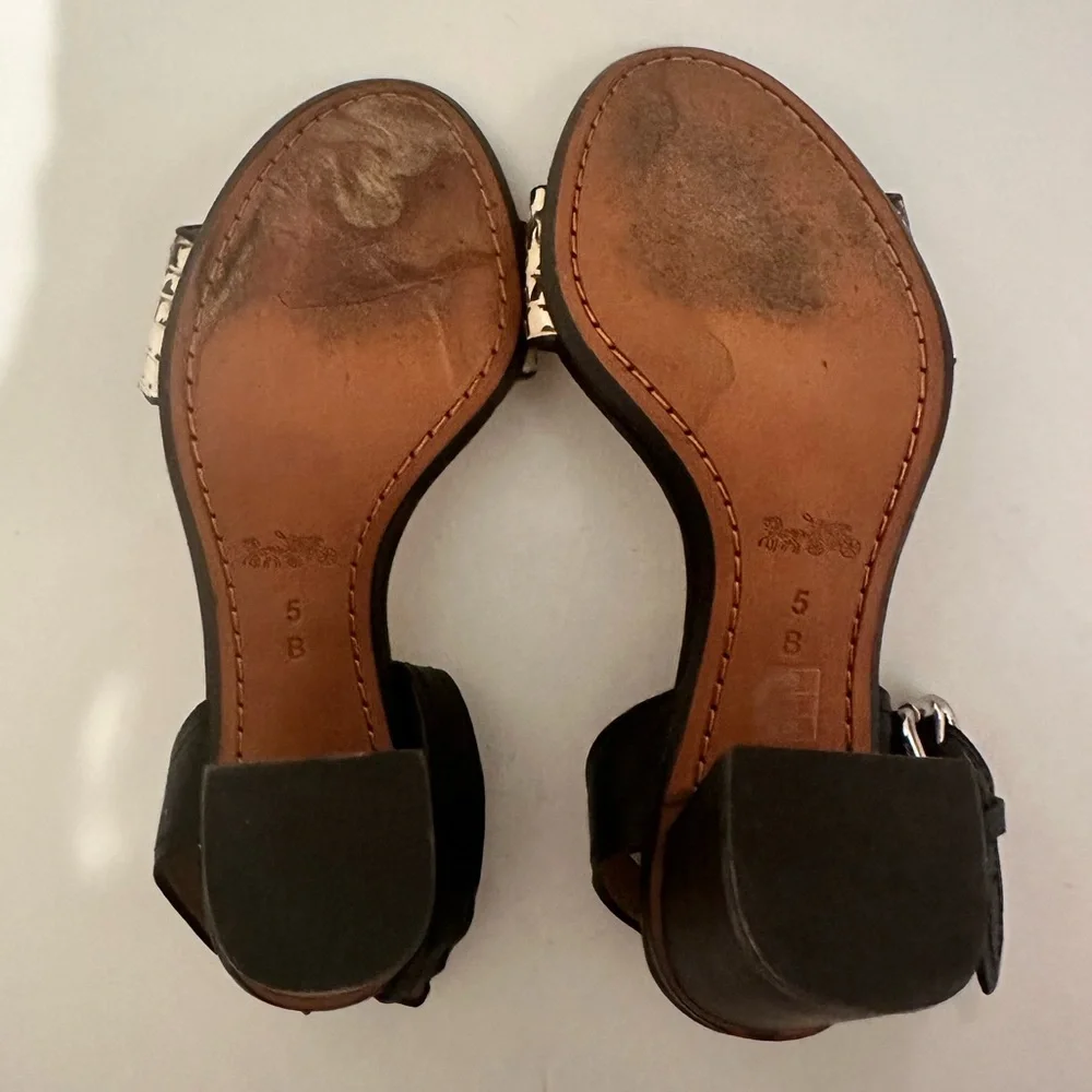 Coach Paige Leather and Black and White Snake Block Heel Sandals Size 5